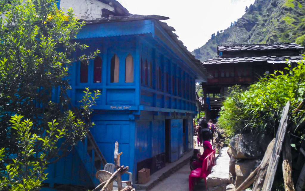 Wood house and village in trek